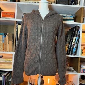 Brora Hooded Cable Knit Zip Cardigan - Brown